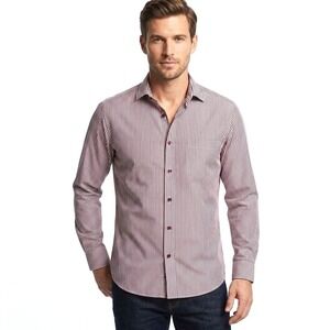 Modena Mens 16.5 Dress Shirt‎ Modern Fit Burgundy White Striped Long Sleeve